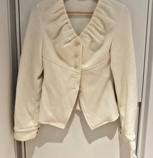 Women s Cream Cropped Jacket Ruched V-Neck Button Blazer