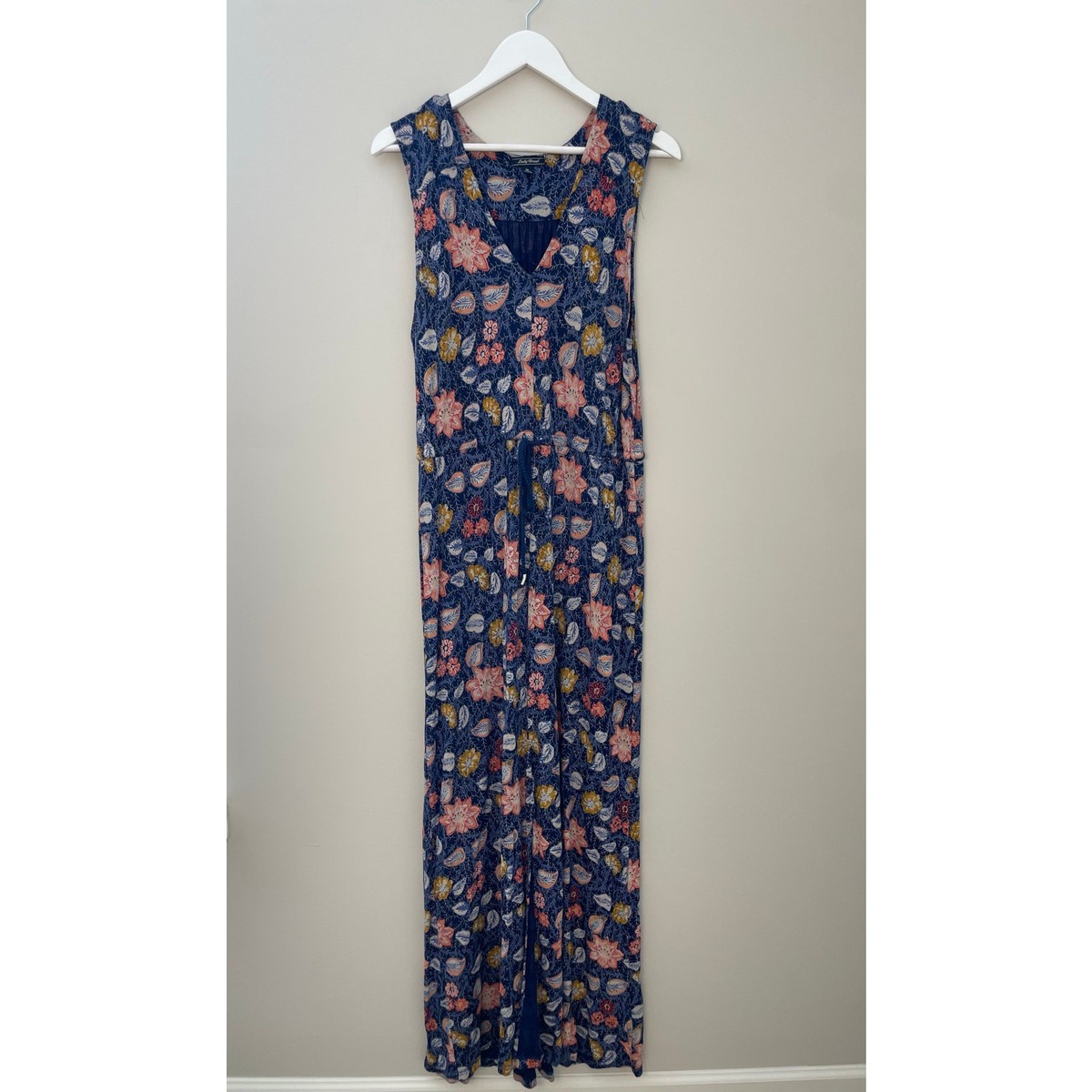 Lucky Brand Maxi Dress Womens XL Blue Floral Tie Waist Resort Boho