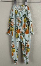Posh Peanut Newborn Bamboo Lemon Orange Print Ruffle Back Zip Front Footie PJ
