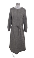 Jaeger Women's Dress Oatmeal Grey Italian Wool Belt Sheath L/sleeve Zip Neck New