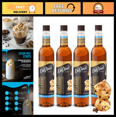 Sugar-Free Cookie Dough Syrup - 25.4 oz, Pack of 4 - Low-Calorie Dessert Topping