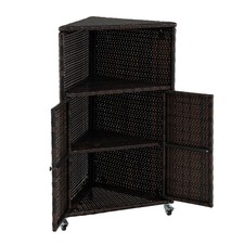 PE Rattan Outdoor Storage Corner Bar Cart with Wheels