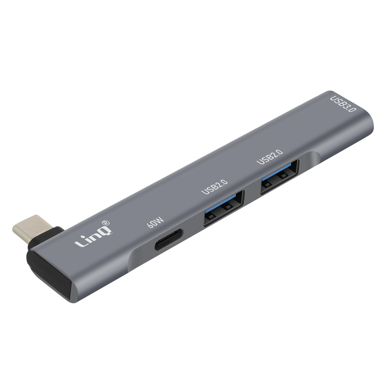 Hub USB-C 4 en 1 LinQ Multiport Argent Adaptateur USB Type C PC Mac 60W