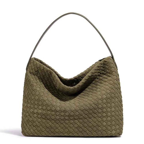 Women's Genuine Leather Woven Hobo Bag | Large Capacity Shoulder Tote - Picture 4 of 8