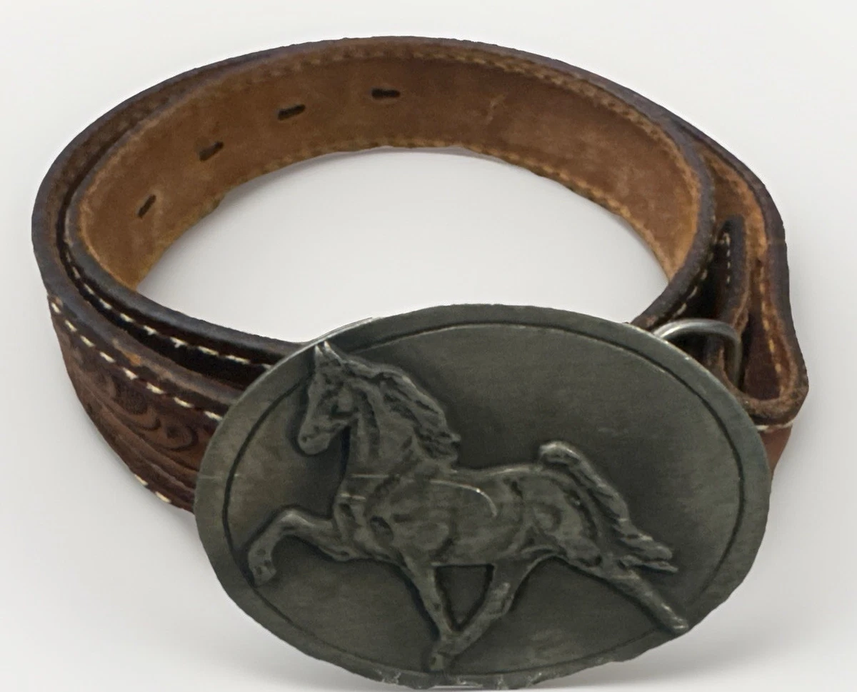 1976 Tony Lama Leather Oval Belt Buckle Embroidered Eagle Patriotic Signed Tony Lama Buckles - Etsy main image 4