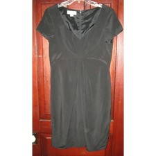 Gillian 12 Pure 100% Silk Little Black Dress Short Sleeve V-Neck Gathered