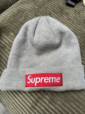 Supreme Box Logo Beanie   Grau / Rot Gebraucht 