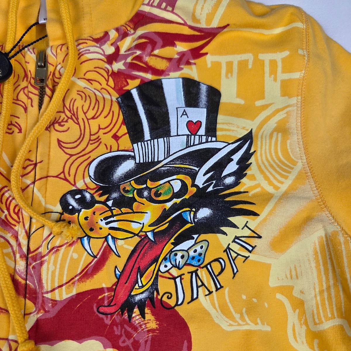 VINTAGE Ed Hardy by Christian Audigier NWT Yellow Zip Hoodie Death