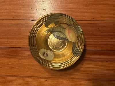 Signed Scott Potter Gilded Decoupage Bowl with Nectarine Pattern 5.5 