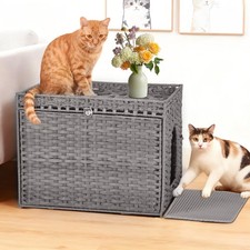 Rattan Cat Litter Box Enclosure Hidden Litter Box Furniture Cat House Cabinet