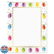 Foil Holiday Lights Letter Papers - Set of 25, Stationery Papers, 8.5" x 11",