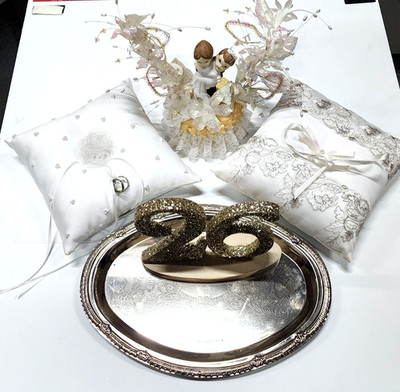 2026 Wedding Medley 2 Ring Pillows, Bride and Groom, 2026 Decoration and Platter