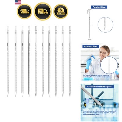 Glass Graduated Pipette 25ml Lab Transfer Pipettes Set of 10