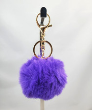 Purple Purse Charm Keychain Key Fob Fluffy Plush Ball Key Ring Pom-Pom