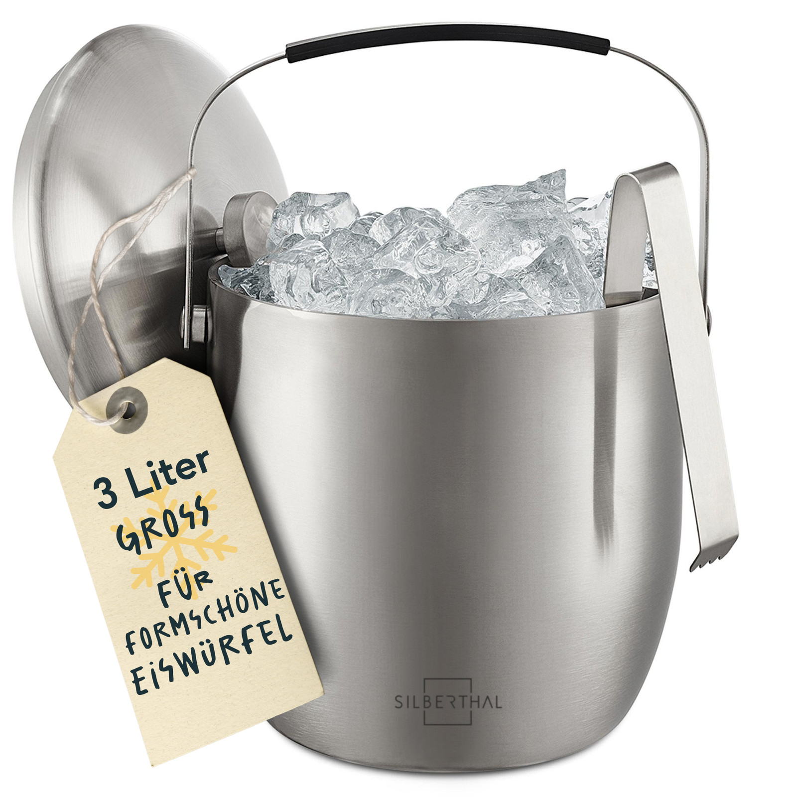 Eiswürfelbehälter Eiseimer Edelstahl Doppelwandig SILBERTHAL Deckel und Zange