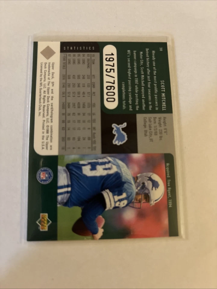 1998 Upper Deck SPx Finite - Scott Mitchell #30 1975/7600 - Image 2 of 2