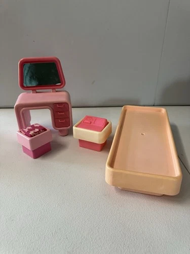 Vintage Barbie Dream House Mirror Vanity, Seat,  Bed, Computer Etc