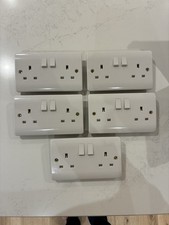 Double Wall Socket 2 Gang 13A, Classic Square White Plastic BS 1363 Set Of 5