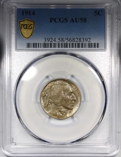 1914-P Buffalo Nickel PCGS AU58 Circulated Toned Coin 5c