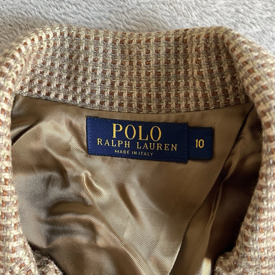 Ralph Lauren Woven Linen Wool Blazer Jacket Women's Size 10 Beige Made in Italy - Image 4 of 4