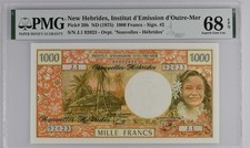 NEW HEBRIDES 1000 Francs 1975 P-20b PMG 68 EPQ . Superb Gem UNC. TOP POP