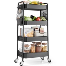Toolf 4 Tier Rolling Cart Pegboard Metal Storage Organizer Cart Wheels Hooks