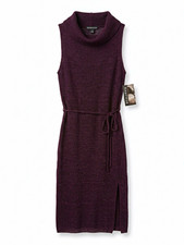 Vintage Rampage Women's Burgundy Knit Sweater Dress Cowl Neck Drawstring Waist S