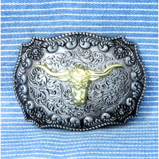 Western Steer Head Floral Scroll Belt Buckle Rodeo Cowgirl Cowboy .CPA955