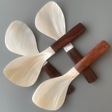 2pcs Wood Handle Cooking Spoon Paddle Rice Serving Spoon Shell Shaped 23.5cm