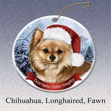 Holiday Pet Gifts Chihuahua Longhaired Fawn Santa Hat Dog Porcelain Ornament
