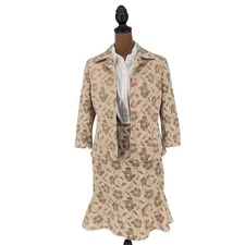 Le Suit Tan Brown  Floral Skirt Suit Set SZ 6P Pink Button Classy Executive