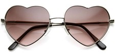 Women Fashion Thin Silver Metal Heart Shaped Frame Sunglasses Lavender Lens