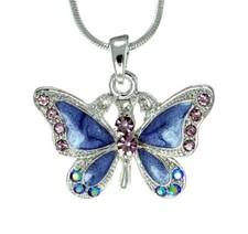 BUTTERFLY Pendant Made With Swarovski Crystal Purple Blue Necklace 18" Chain