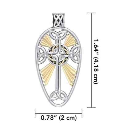Large Celtic Cross 925 Sterling Silver Pendant Gold Accent Faith ...