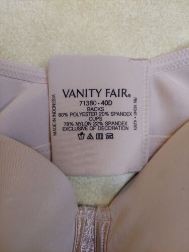 Sujetador Vanity Fair Figura Completa BEIGE Belleza Espalda Suavizante Sin Alambres EE. UU. 40D NUEVO CON ETIQUETAS - Imagen 2 de 6