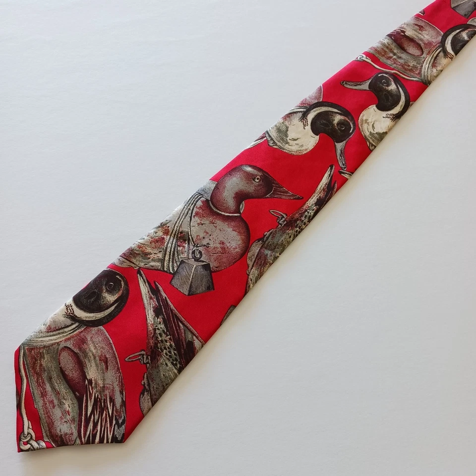 Corbata Ducks Unlimited Mallard Ducks Rojo Verde Marrón Toda Seda Hecha en EE. UU. De colección Foto 2 de 4