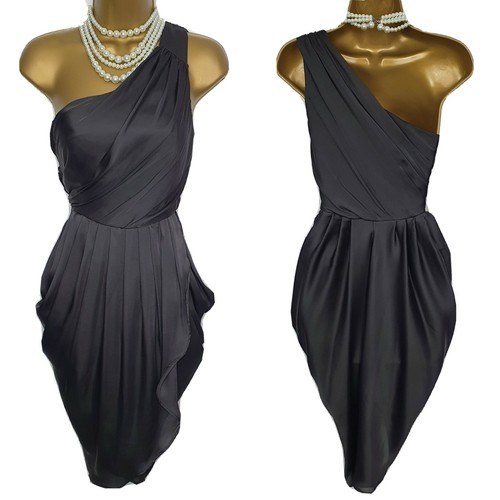 Traffic People Dress M UK 8/10 Brown Sleek Silky Draped Wrap Tulip One Shoulder