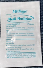 10-Medique Medi Meclizine Seasick Motion Sickness 2 Pills per Packets 20 Ct