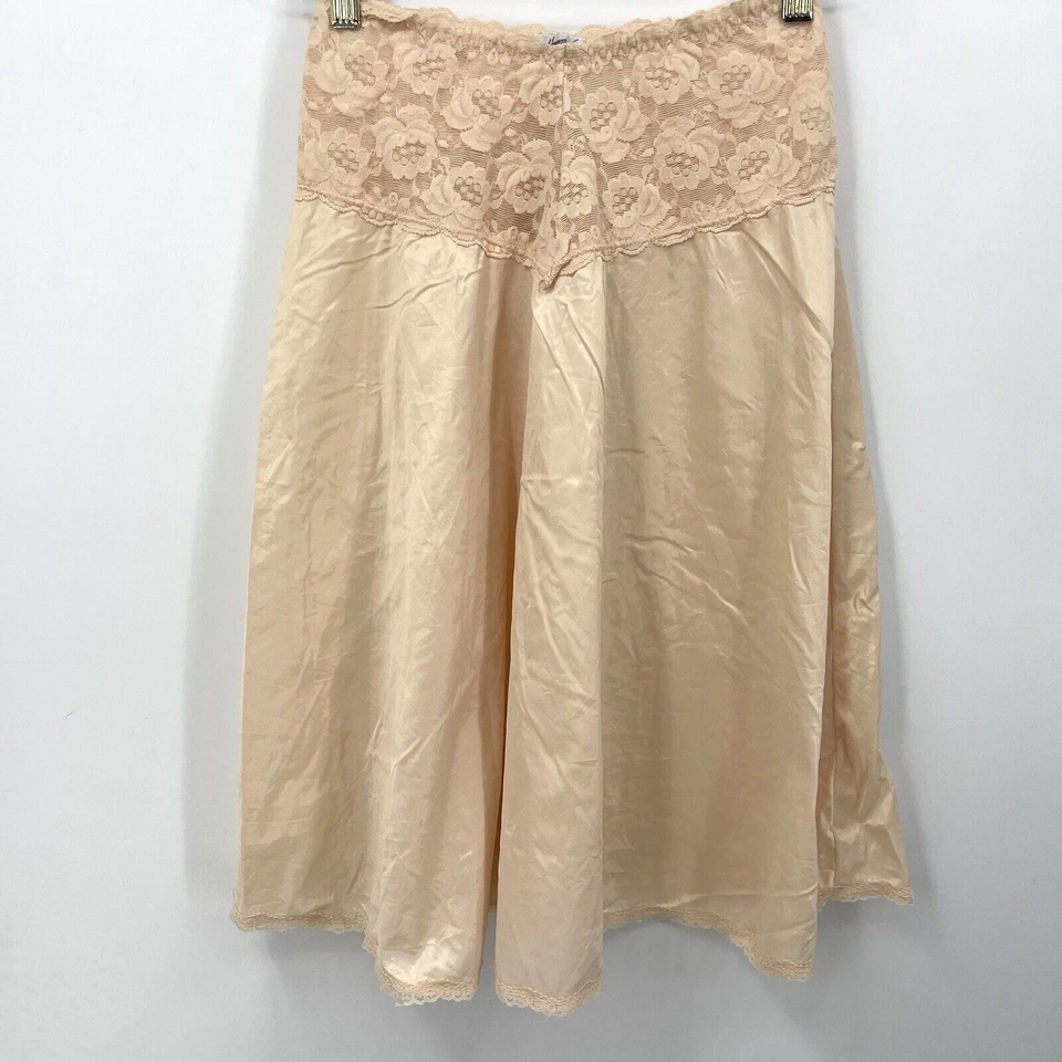 Vintage Henson Kickernick Slip Womens Small Ruffle Lace Antron Nylon Sissy Peach - Image 2 of 4