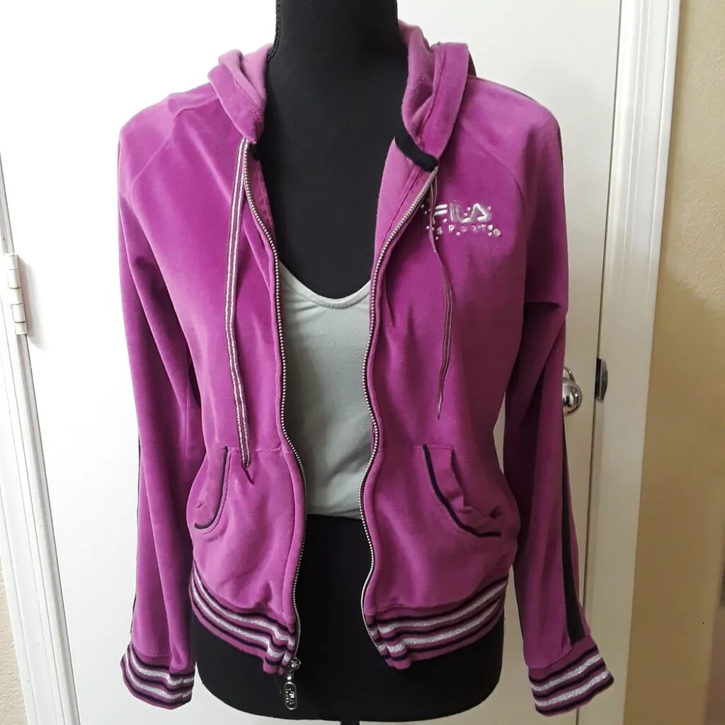 Felpa con cappuccio Fila Magenta donna cerniera intera velluto taglia media M