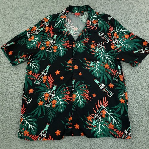Coca Cola Shirt Mens XL Extra Large Black Beach Camp Hawaiian Resort Resort - Picture 2 of 13