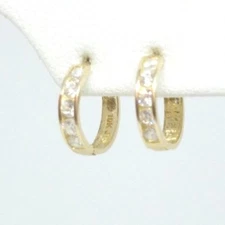 10KT PURE YELLOW SOLID GOLD SMALL 10MM C.Z. Baby HUGGIE EARRINGS FREE SHIPPING