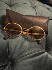 Gold Oval 90s Vintage Sunglasses Grey Lens Metal Frame Made In Japan