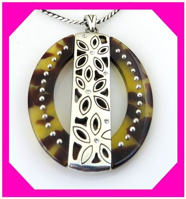 BRIGHTON BLOC PARTY Tortoise Silver Pendant NECKLACE NWtag $64 50%
