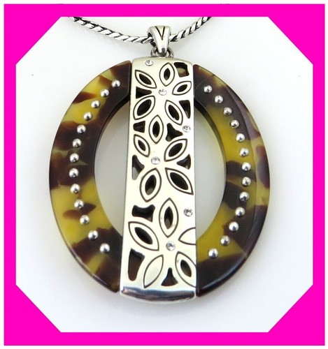 BRIGHTON BLOC PARTY Tortoise Silver Pendant NECKLACE NWtag $64 50%