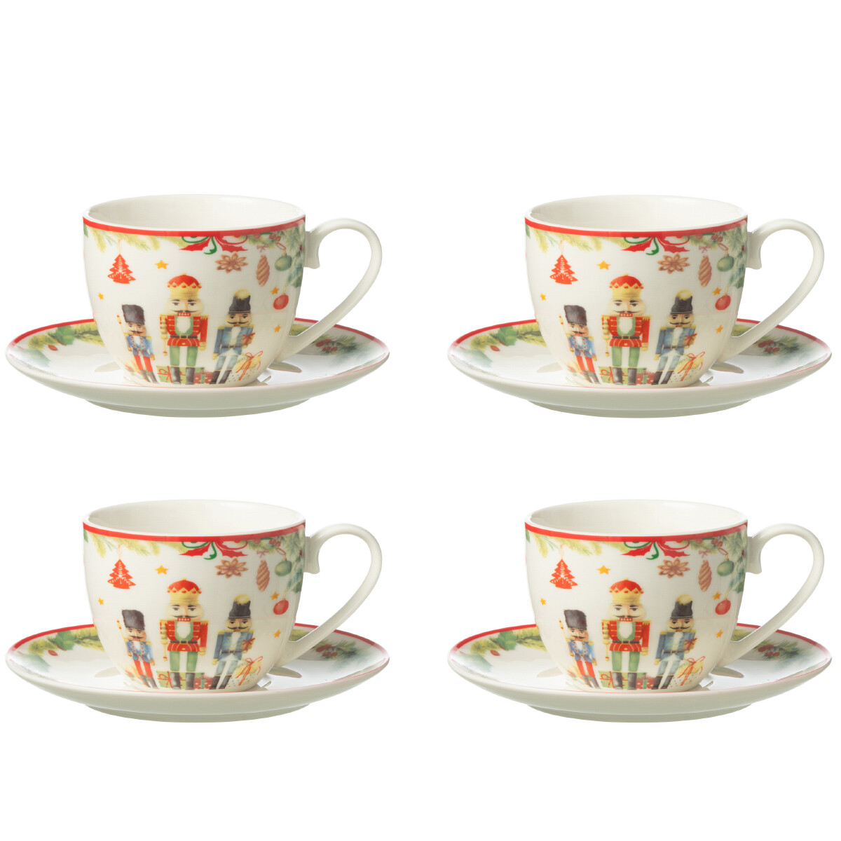 Coffret de 4 tasses à thé avec sous-tasse Casse-Noisette en porcelaine fine dorée