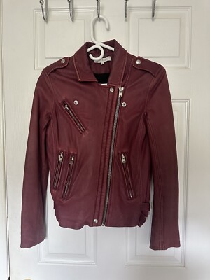 IRO Han Burgundy Red Lamb Soft Leather Biker Jacket Size 36