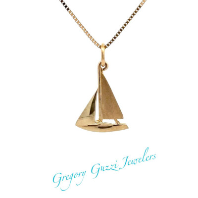 14KT. Gelbgold Segelboot Anhänger / Charm hochglanzpoliert und gebürstet