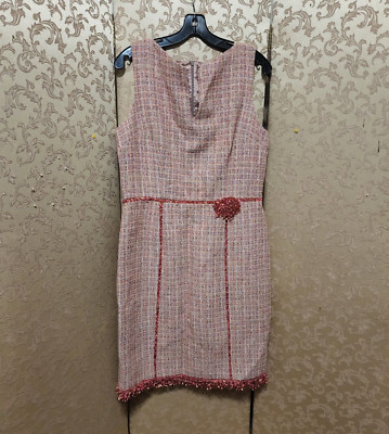 David Meister Pink Multi-Color Tweed Sheath Dress Size 12