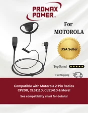 D-Shape PTT Earpiece For Motorola 2-Pin Radios CP200, CLS1110, CLS1410, DTR410